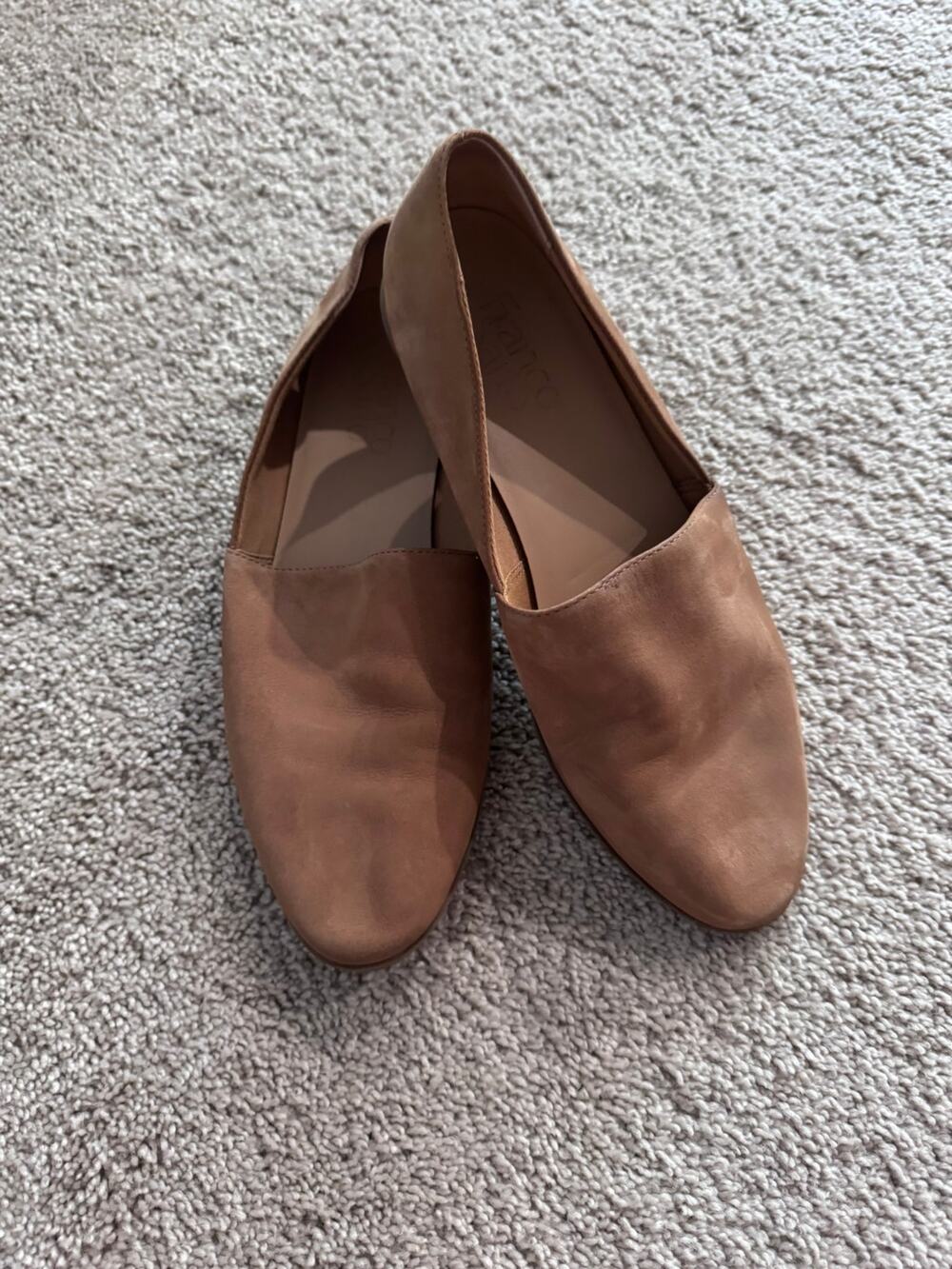 Franco Sarto Tan Brown Minimalist Slip On Suede Leather Loafers Women's Size 7